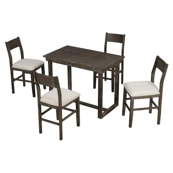 Unbranded Farmhouse 5-Piece Rectangular Gray MDF Top Dining Table Set Seats- 4