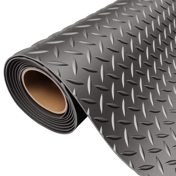 Diamond Plate 7.9 ft. x 18 ft. Black PVC Garage Flooring Rolls
