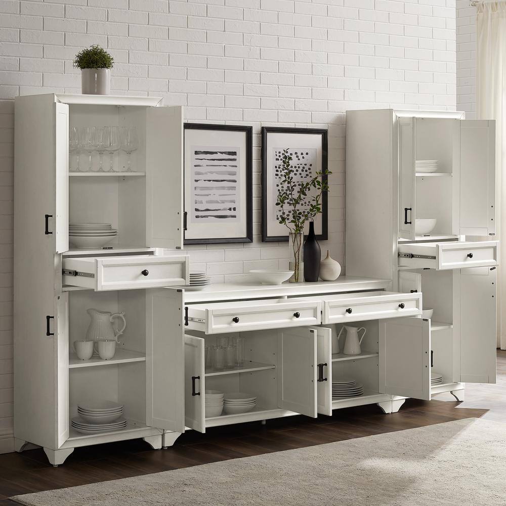 Distressed White 3-Piece Sideboard and Pantry Set with Cabinets