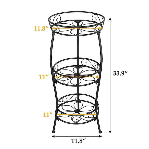 3-Tier Metal Plant Stand, Rustproof Iron, Heavy Duty Metal Indoor/Outdoor Flower Holder, Black 33.8 in.