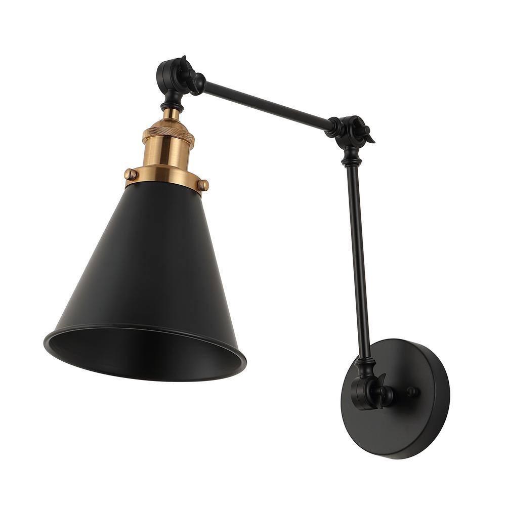 Rover Adjustable Arm Matte Black & Brass Gold LED Wall Sconce