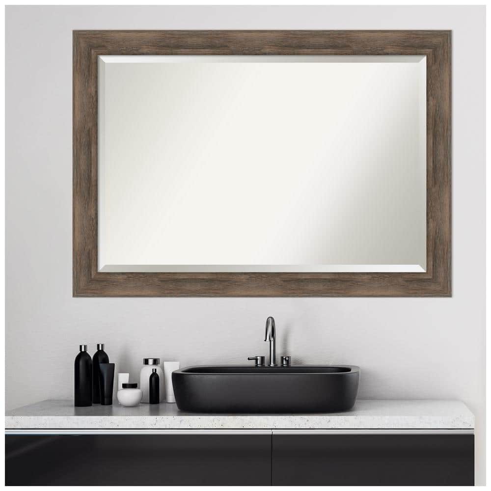Elegant Hardwood Mocha 41" x 29" Rectangular Bathroom Vanity Mirror