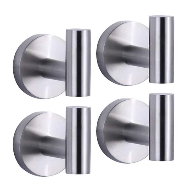 IVIGA Stainless Steel Wall Mounted Round J-Hook Robe/Towel Hook with Rust Resistant in Brushed Nickel(4-Pack)