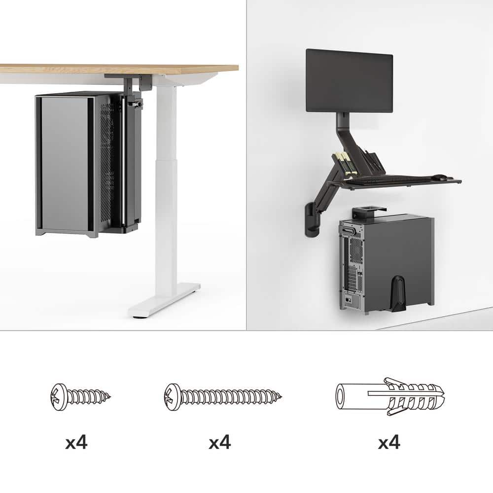 Black Adjustable Steel Under Desk and Wall CPU Mount