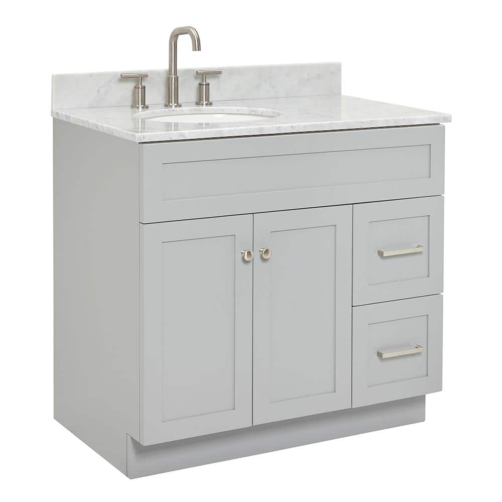 Hamlet 37" Grey Freestanding Single Sink Vanity with Carrara Marble Top