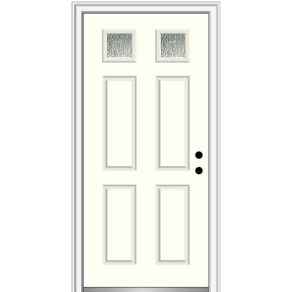 MMI Door 30 in. x 80 in. Left-Hand/Inswing Rain Glass Alabaster Fiberglass Prehung Front Door on 4-9/16 in. Frame