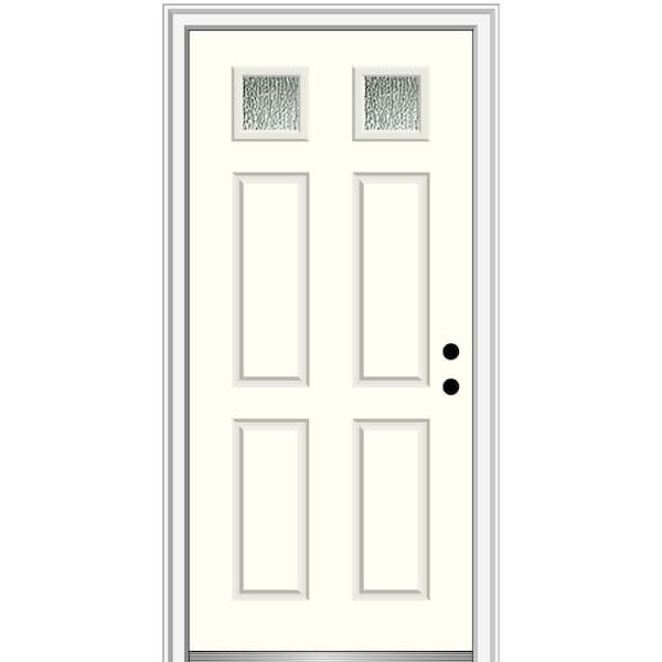 MMI Door 36 in. x 80 in. Left-Hand/Inswing Rain Glass Alabaster Fiberglass Prehung Front Door on 4-9/16 in. Frame