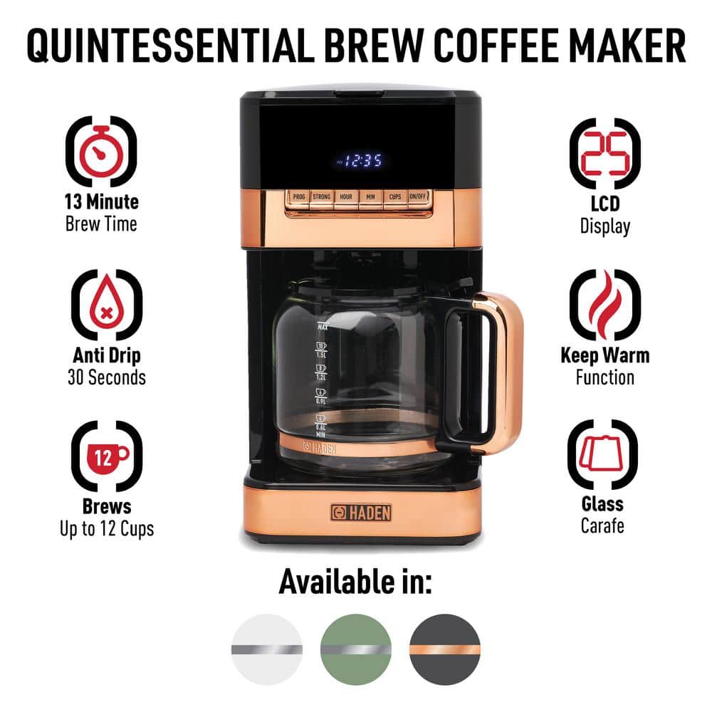 Haden Black and Copper 12-Cup Programmable Digital Coffee Maker