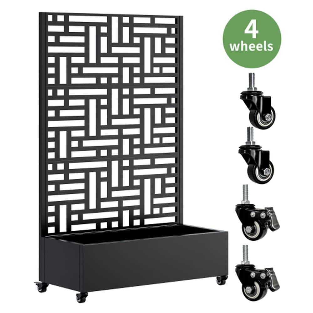 Metal Raised Garden Bed with Trellis, 73x47x16 in Planter Box for Climbing Plants Vegetables, Black