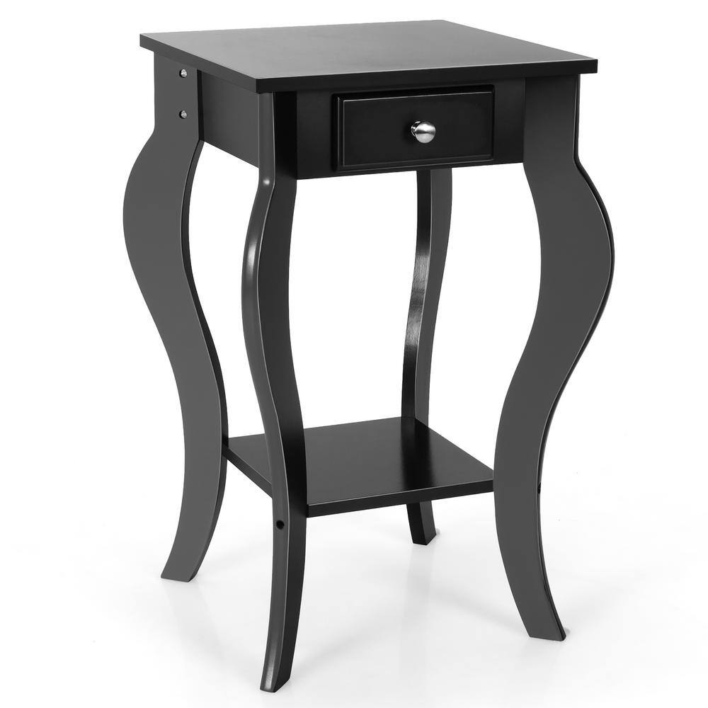 Costway 1-Drawer Black Accent Nightstand Side Table with Drawer