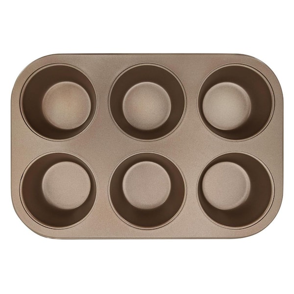 6-Piece Heavy Duty Steel Nonstick Muffin Pan Set for Baking Cupcakes, Quiches, Tarts, Lasagnas, Black