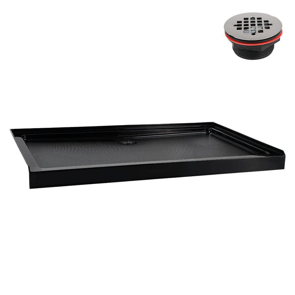 Glossy Black Rectangular Acrylic Shower Base with Center Drain