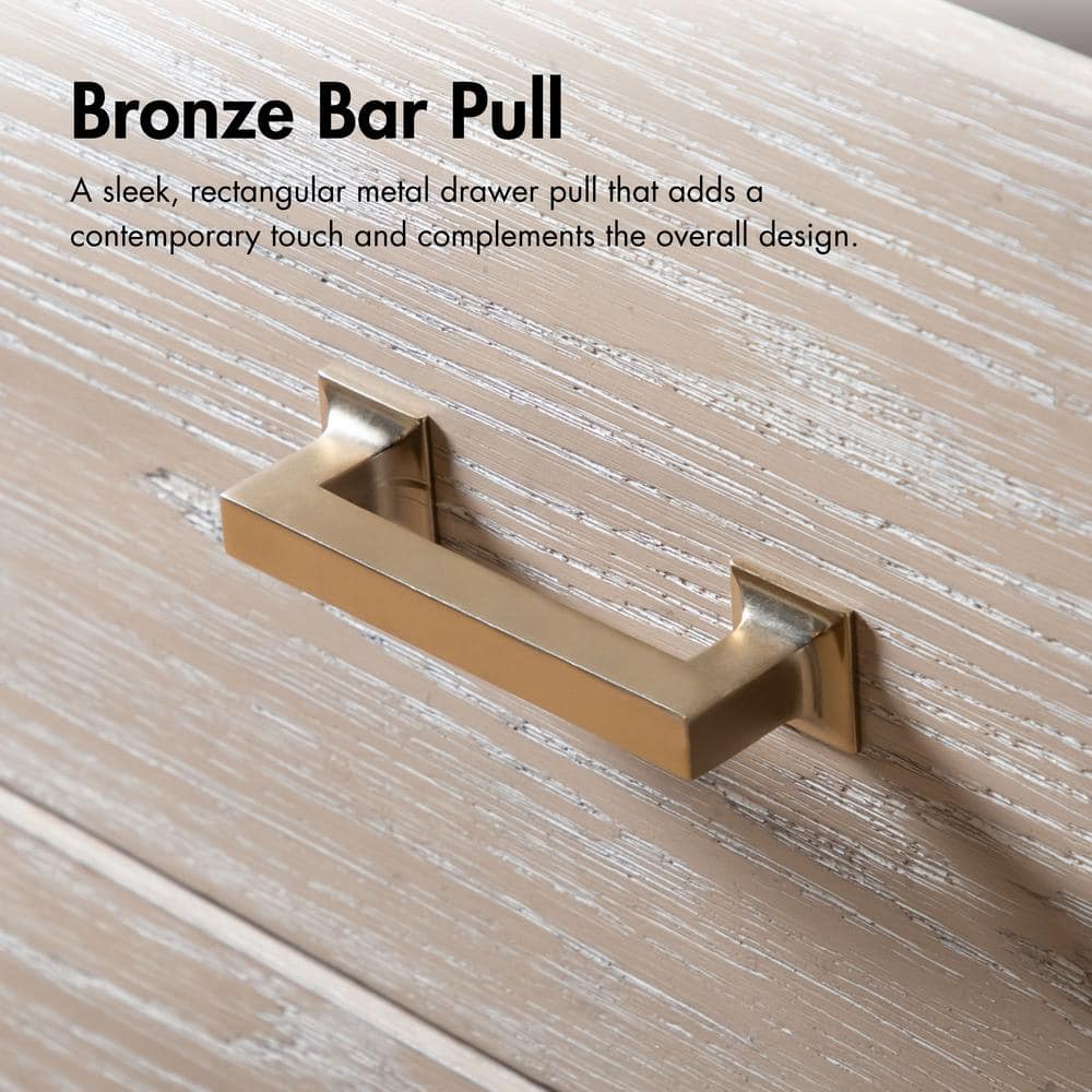 Oak and Metal 2-Drawer Nightstand with Brass Handles
