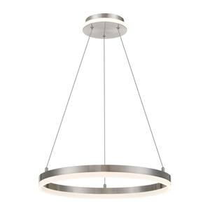 Recovery 160-Watt Integrated LED Brushed Nickel Pendant with White Etched Acrylic Shade
