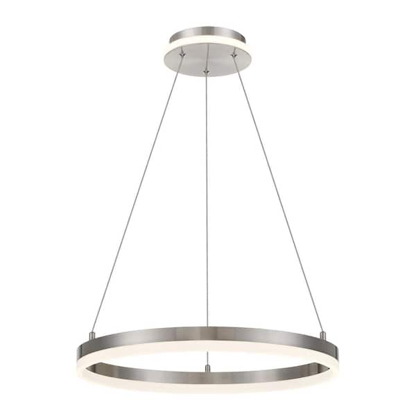 George Kovacs Recovery 160-Watt Integrated LED Brushed Nickel Pendant with White Etched Acrylic Shade