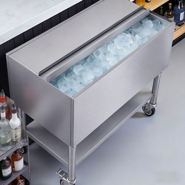 Commercial Ice Bin, 36 x 19 x 35 in. Stainless Steel Ice Chest 100.7 qt. Cooler Cart Single Bowl Freestanding