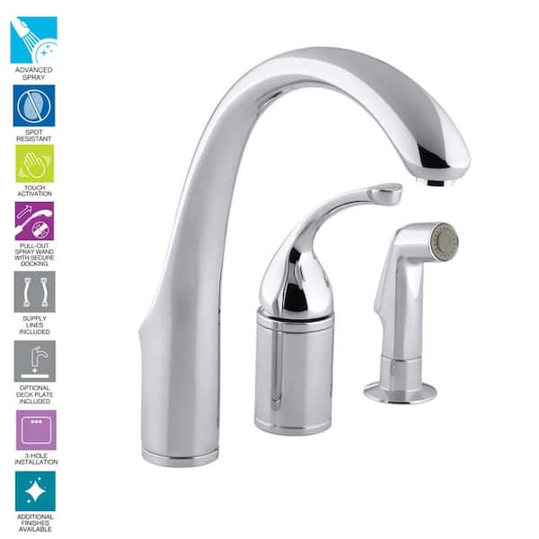 Kohler Forte Single Handle Standard Kitchen Faucet With Side Sprayer In Polished Chrome K 10430 Cp The Home Depot