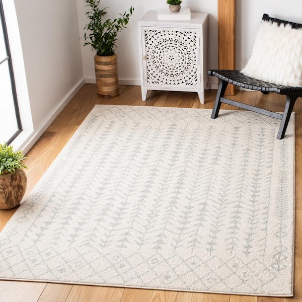 Tulum 3 ft. x 5 ft. Ivory/Light Gray Border Tribal Diamonds Area Rug