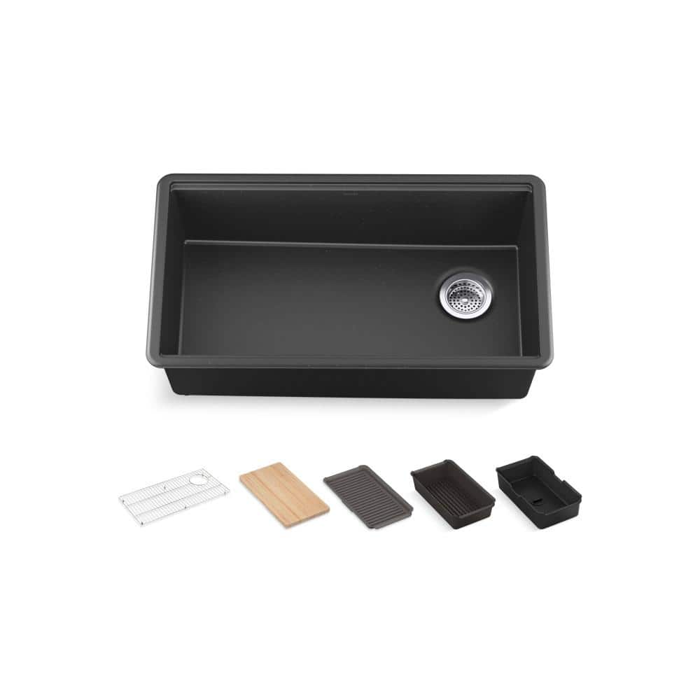 Billings 32.5 in. Undermount Single Bowl Granite Composite Workstation Kitchen Sink in Matte Graphite price history on PriceWatchPro