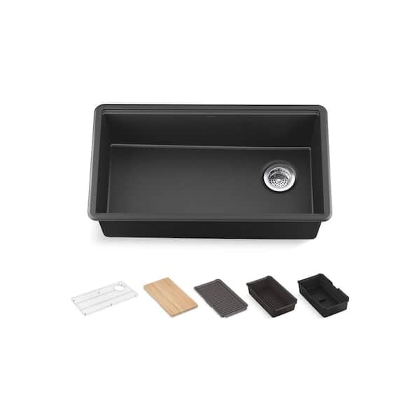 KOHLER Billings 32-1/2 in. Undermount Single-Bowl Solid Surface Workstation Kitchen Sink