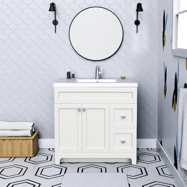 Cutler Kitchen and Bath Daisy 36 in. W x 21 in. D x 36.5 in. H Single Sink Free Standing Bathroom Vanity in White with Cultured Marble Top
