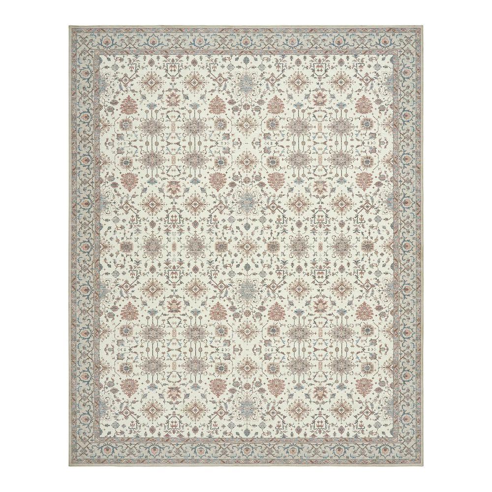 Laura Ashley Aure Floral Border Chenille Muticolor Ivory 8 ft. x