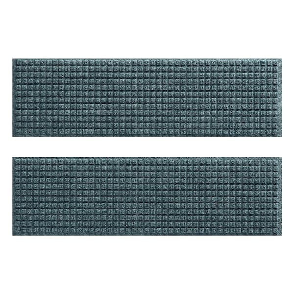 Waterhog Squares 8.5 in. x 30 in. PET Polyester Indoor Outdoor Stair Tread Cover (Set of 4) Bluestone