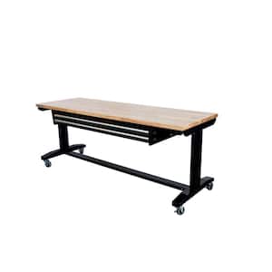 72 in. Adjustable Height Workbench Table with 2-Drawers in Black