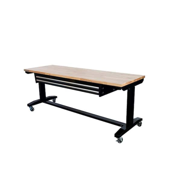 Husky 72 in. Adjustable Height Workbench Table with 2-Drawers in Black
