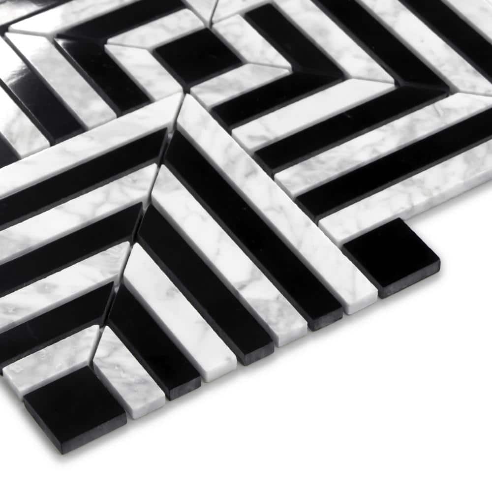 11.81" x 11.81" Black and White Marble Mosaic Tile