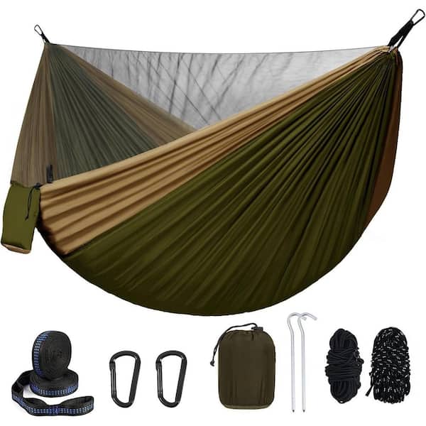 SenQWFa 9.5 ft. Portable Camping Hammock with Mosquito Net, Lightweight Nylon Parachute with 10ft Tree Straps, Camping Gear