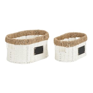 Oval White and Natural Wicker Basket 2-Pack