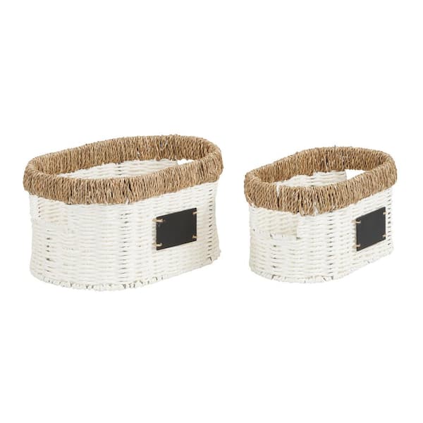 HOUSEHOLD ESSENTIALS Oval White and Natural Wicker Basket 2-Pack