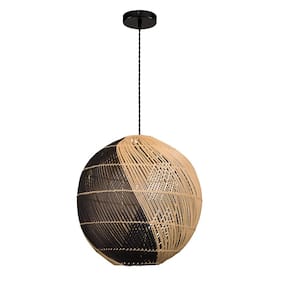 Kasia 1-Light Natural & Black Pendant Light Two-tone Globe Basket Rattan Shade Matte Black Finish Hanging Light