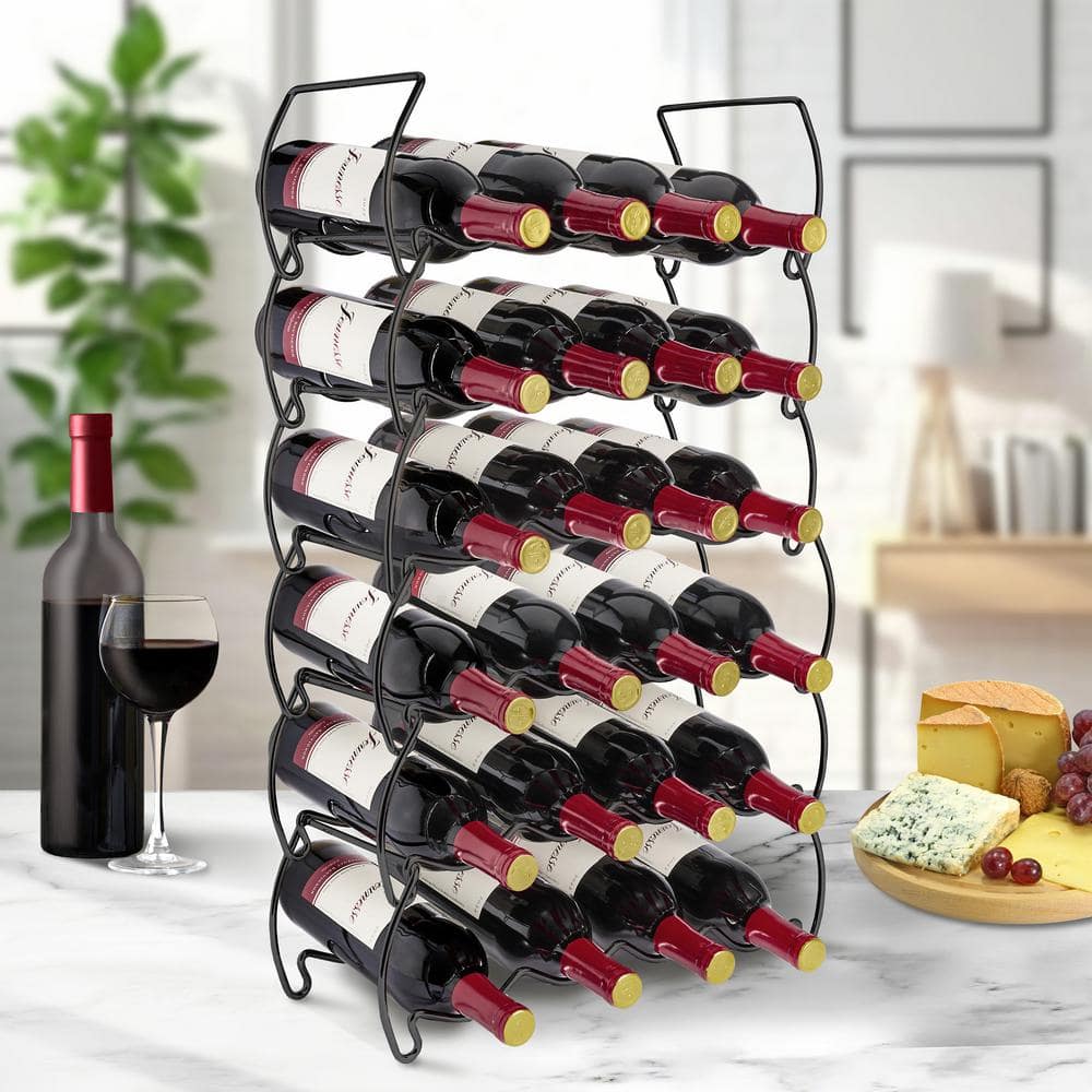 3-Tier Black Stackable Wine Rack-Classic Style Metal Wine Racks for Bottles