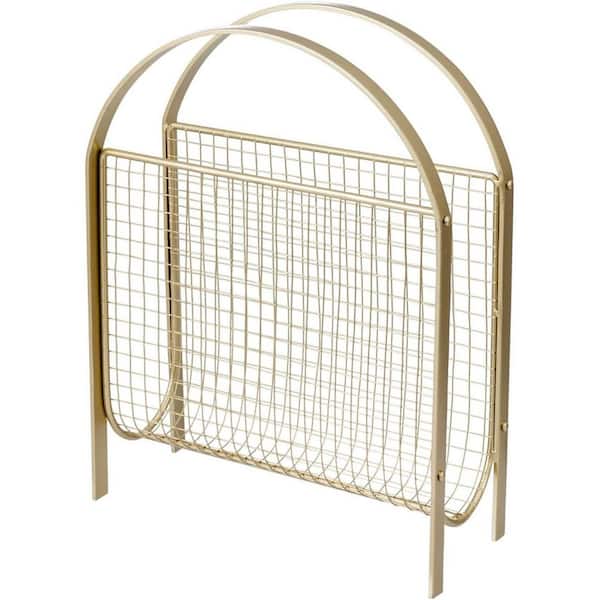 Gold 11.4 in. x 15 in. Metal Freestanding Magazine Rack