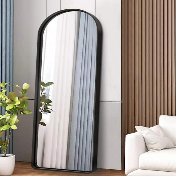 32 in. W x 71 in. H Aluminium Alloy Deep Modern Arch Framed Full Length Mirror with Rounded Corner in Black