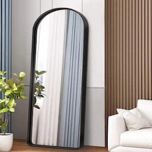 32 in. W x 71 in. H Aluminium Alloy Deep Modern Arch Framed Full Length Mirror with Rounded Corner in Black