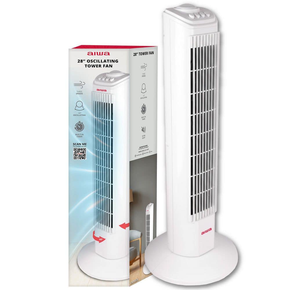 28 in. 3 fan speeds Oscillating Tower Fan in White with Ultra Quiet Cooling 60° Oscillation and Built-In Timer price history on PriceWatchPro