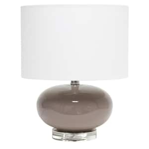 15.25 in. Gray Modern Ovaloid Glass Bedside Table Lamp with White Fabric Shade