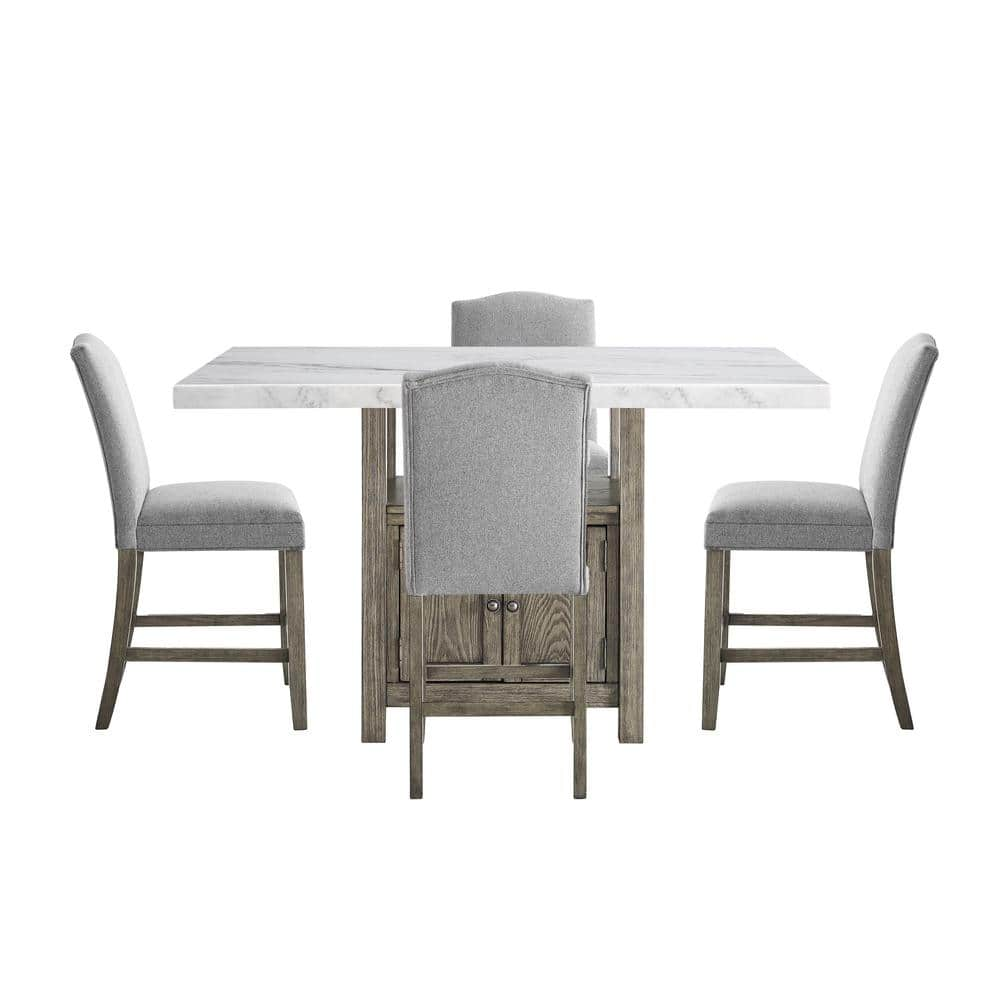 Grayson 60 in. 5-Piece Rectangular White Marble Counter Height Dining Set with 4-Upholstered Chairs -  Steve Silver, GS6405PC