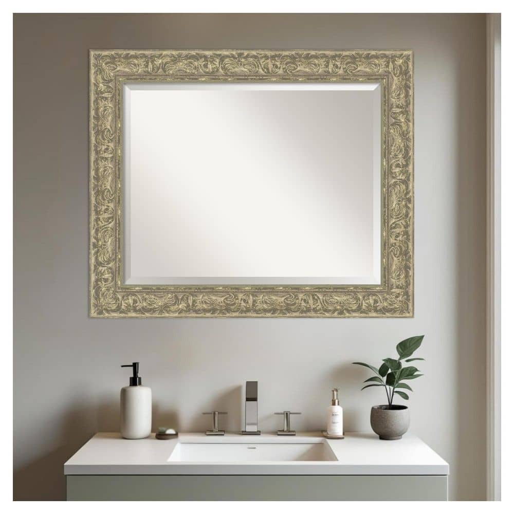 Luxe Antique Silver 34.75 in. x 28.75 in. Beveled Traditional Rectangle Framed Bathroom Wall Mirror price history on PriceWatchPro
