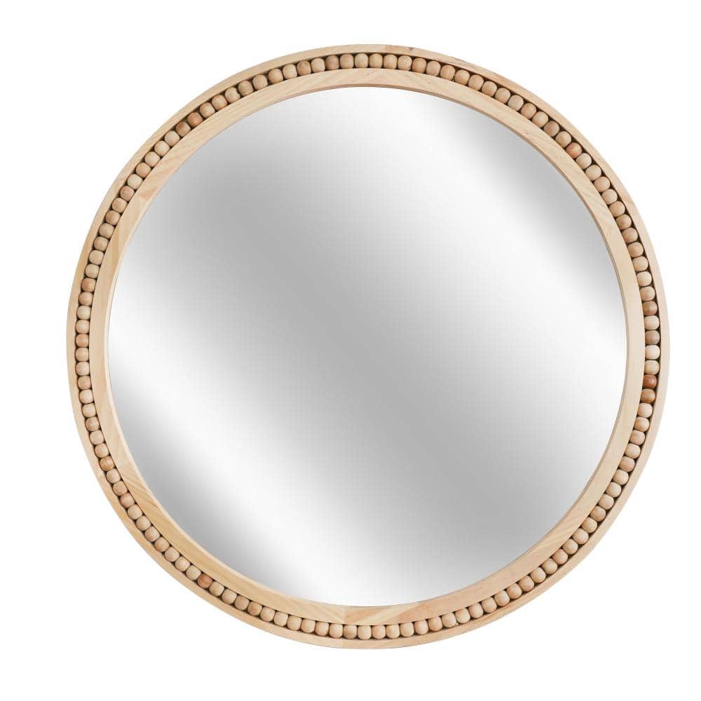 "30""W x 30""H Beaded Round Wall-Mounted Bathroom Mirror with Solid Wood Frame,Yellowish Brown" price history on PriceWatchPro