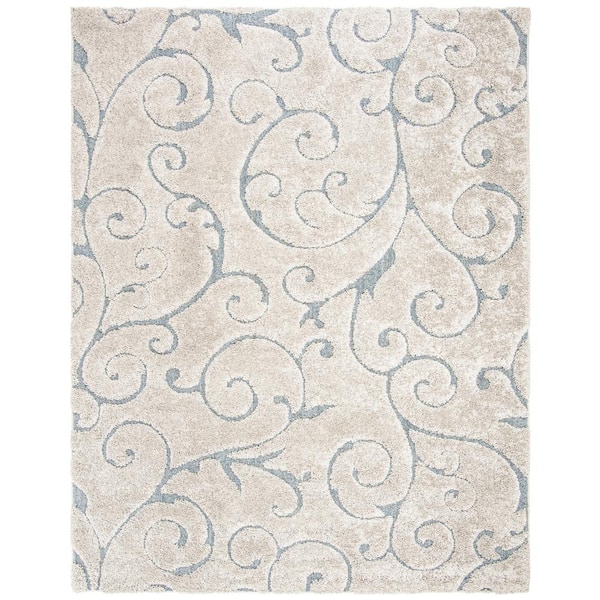 SAFAVIEH Florida Shag Beige/Blue Gray 8 ft. x 10 ft. Geometric Area Rug