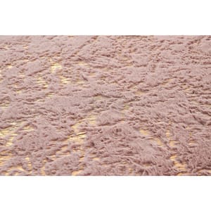 Lily Luxury Pink 7 ft. x 10 ft. Chinchilla faux fur Abstract Gilded Rectangular Area Rug