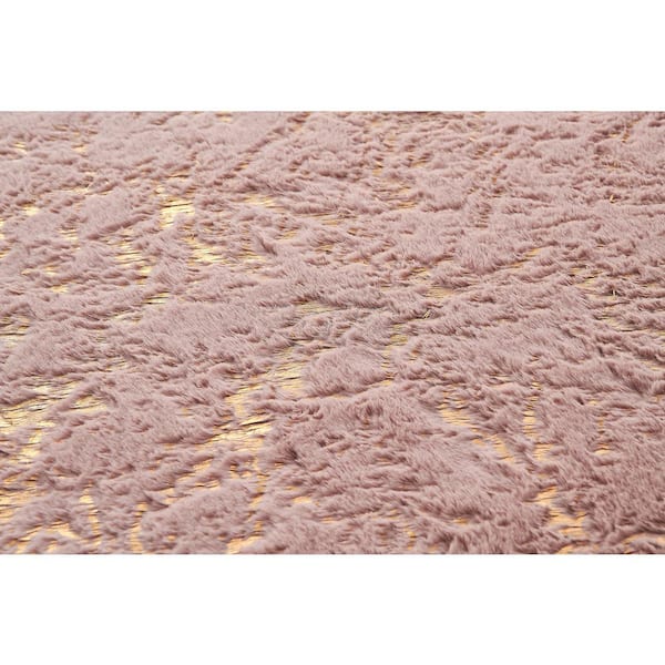 Amazing Rugs Lily Luxury Pink 7 ft. x 10 ft. Chinchilla faux fur Abstract Gilded Rectangular Area Rug