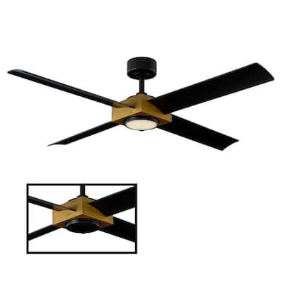 Paradox 56 in. LED Indoor/Outdoor Aged Brass 4-Blade Smart Ceiling Fan with 3000K Light Kit and Remote Control