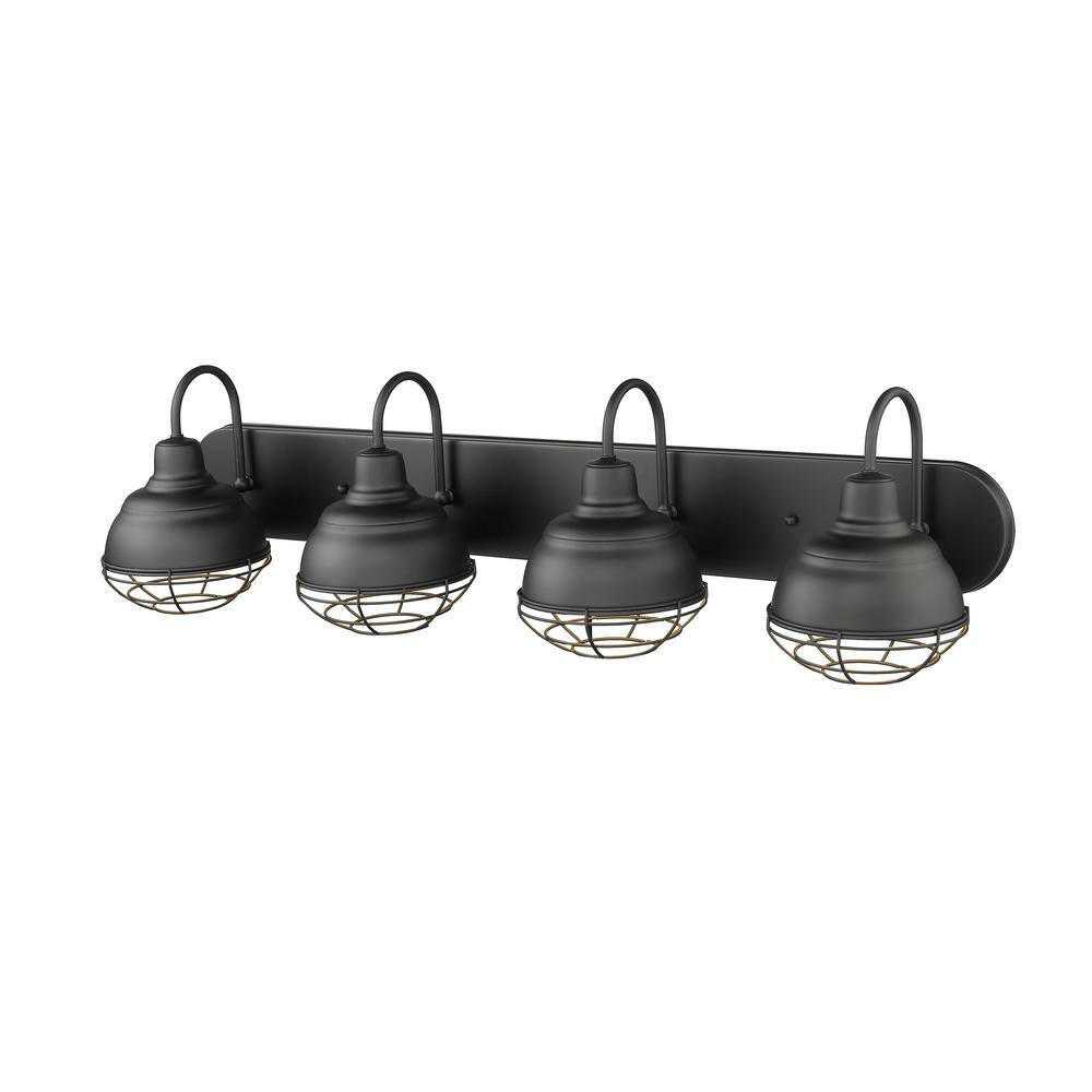 Matte Black Neo-Industrial 4-Light Vanity Fixture