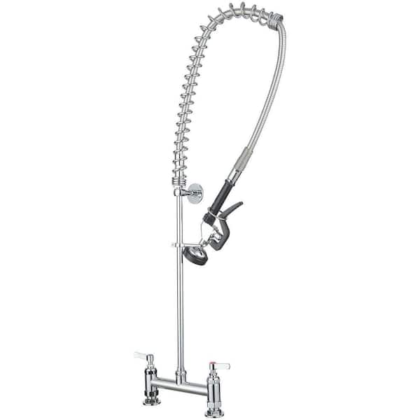 Double Handle Bridge Kitchen Faucet with Sprayer Brass Widespread Commercial Kitchen Sink Faucets Polished Chrome