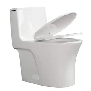 15 1/8 in. 1.1/1.6 GPF Dual Flush Elongated Standard Modern 1-Piece Toilet in Gloss White with Soft-Close Seat